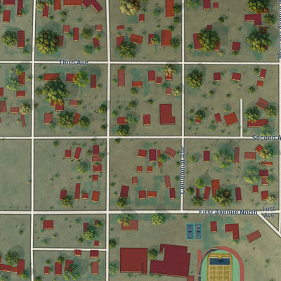 Second close-up of the map of Big Sandy, Montana print showing more streets and buildings
