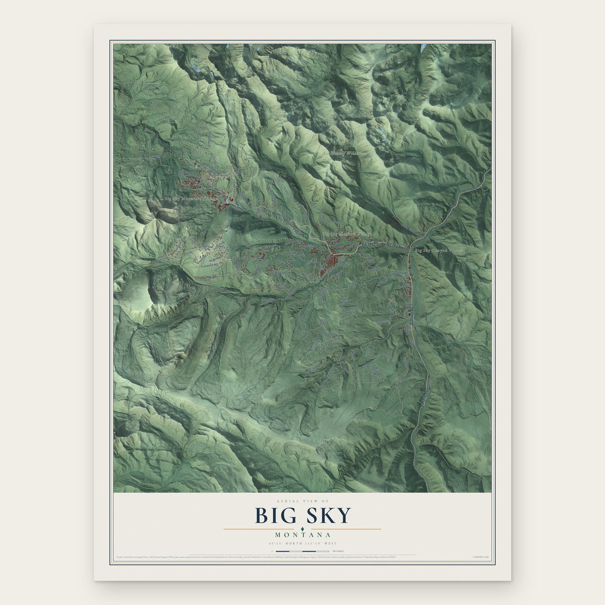 Big Sky, Montana map print, the full design