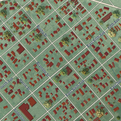 Close-up of the map of Big Timber, Montana print showing street and building detail