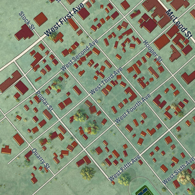 Second close-up of the map of Big Timber, Montana print showing more streets and buildings