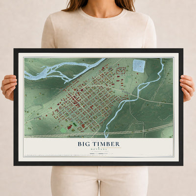 Map of Big Timber, Montana, 12 x 18 inch print in a black wood frame