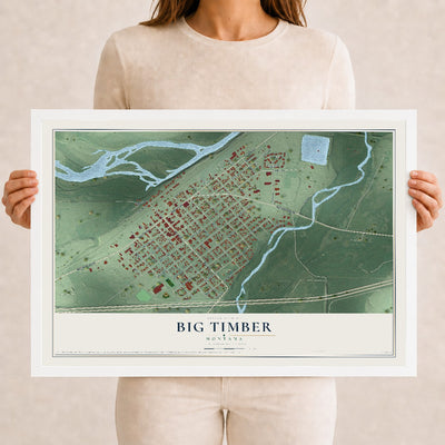 Map of Big Timber, Montana, 12 x 18 inch print in a white wood frame