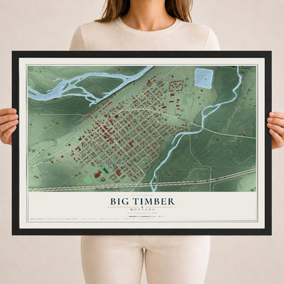 Map of Big Timber, Montana, 18 x 24 inch print in a black wood frame