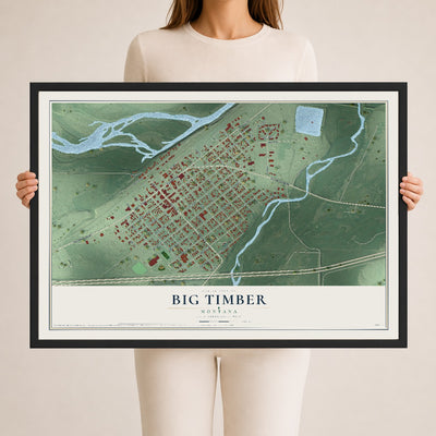 Map of Big Timber, Montana, 24 x 36 inch print in a black wood frame