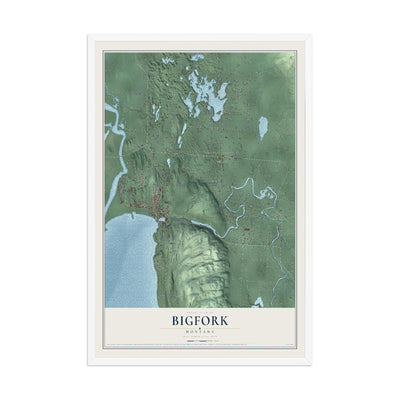 Map of Bigfork, Montana, 12 x 18 inch print in a white wood frame