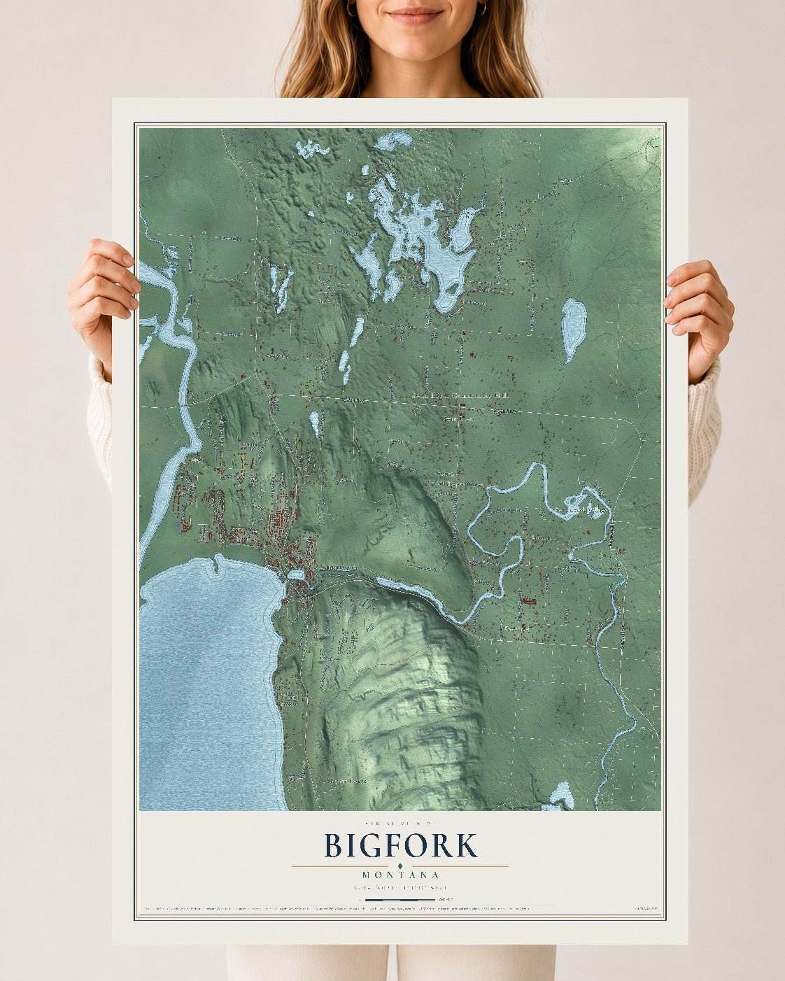 Map of Bigfork, Montana, 24 x 36 inch unframed archival matte print