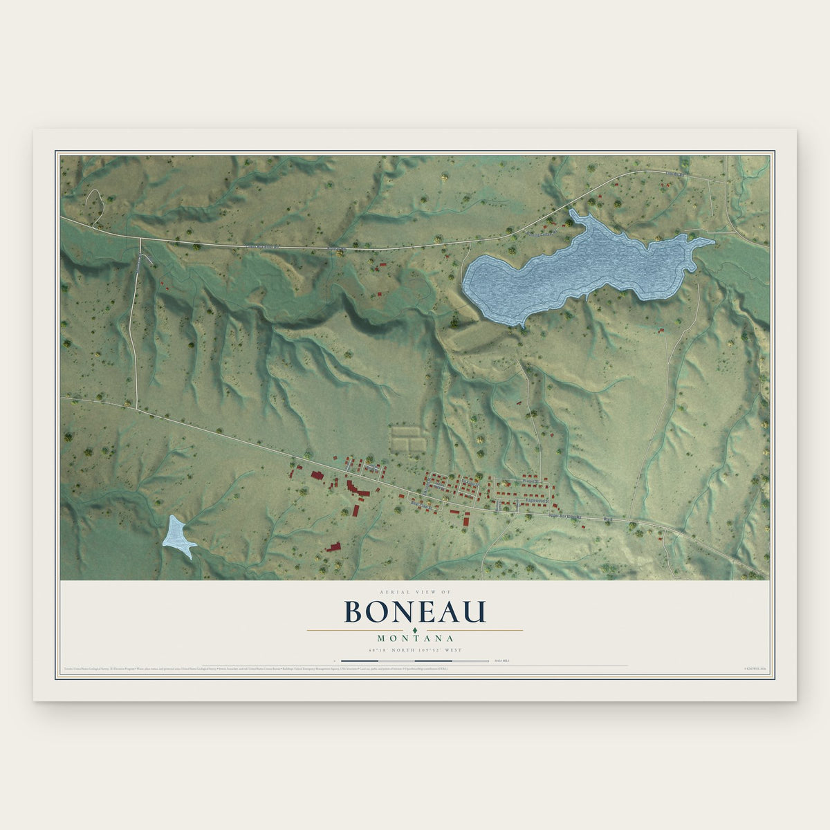 Boneau, Montana map print, the full design