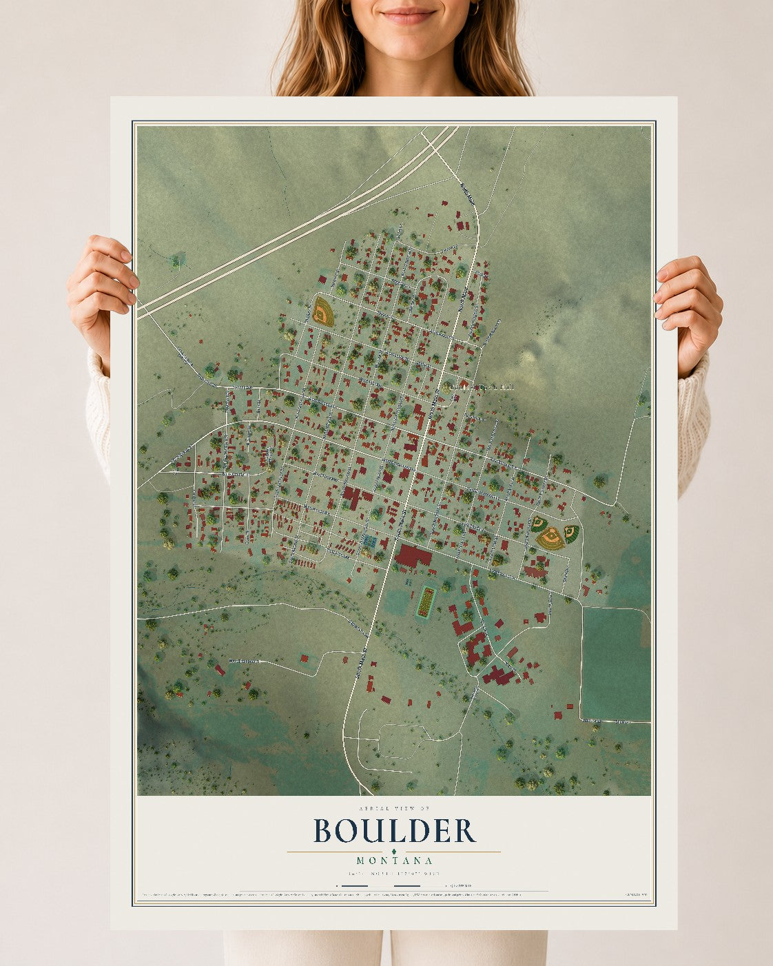 Map of Boulder, Montana, 24 x 36 inch unframed archival matte print