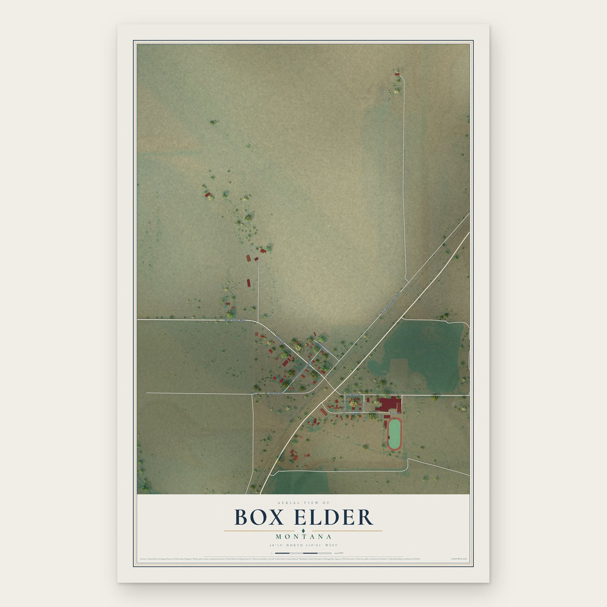 Box Elder, Montana map print, the full design