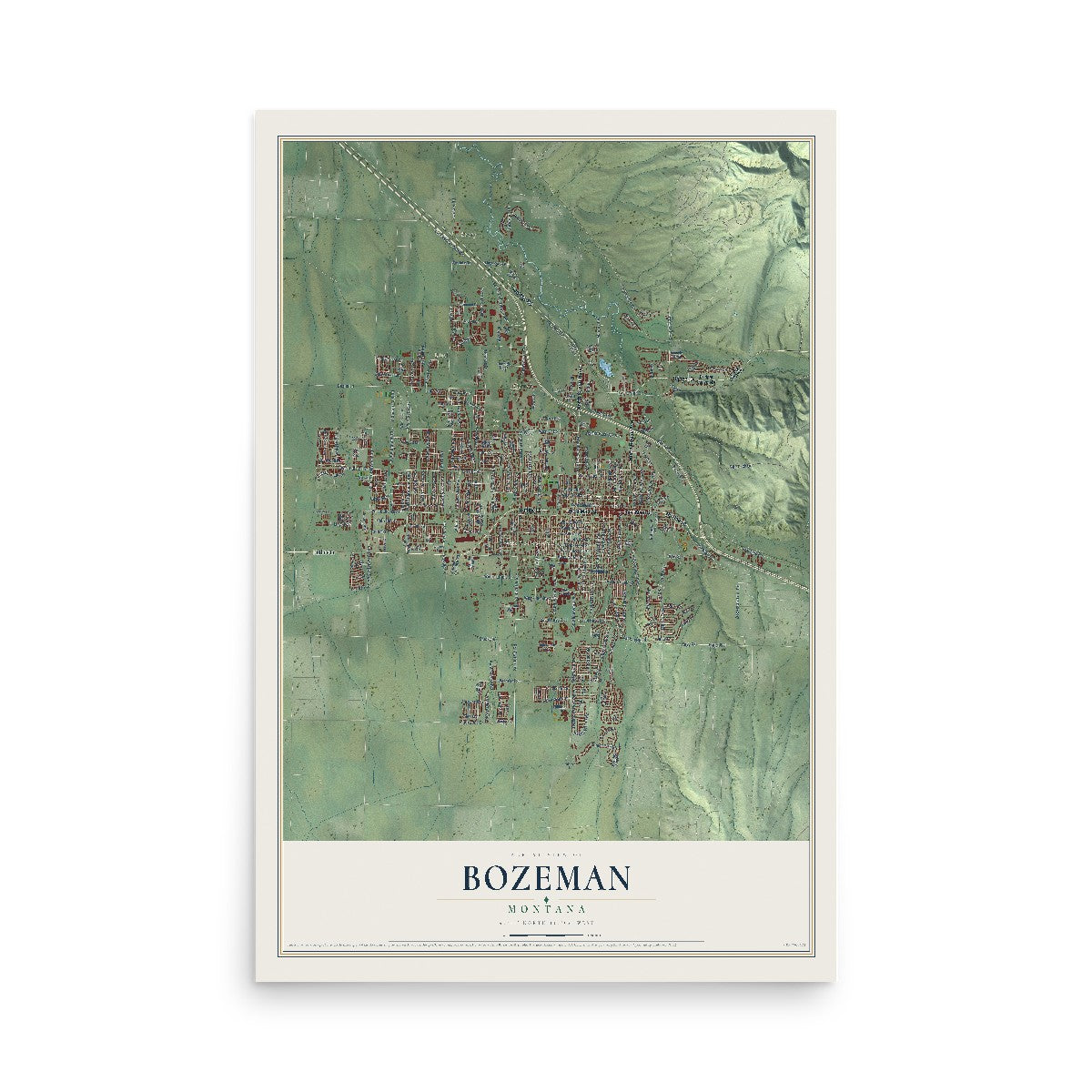 Map of Bozeman, Montana, 12 x 18 inch unframed archival matte print