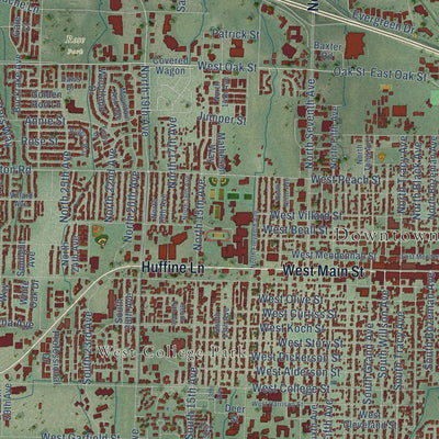Close-up of the map of Bozeman, Montana print showing street and building detail