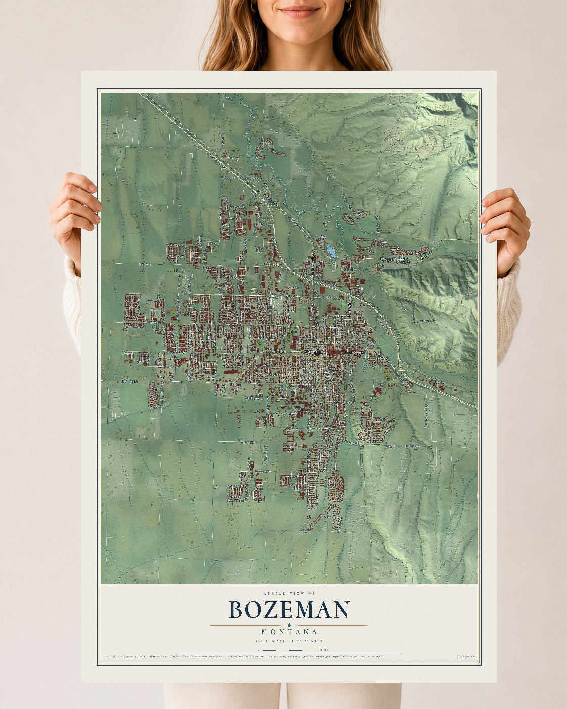 Map of Bozeman, Montana, 24 x 36 inch unframed archival matte print