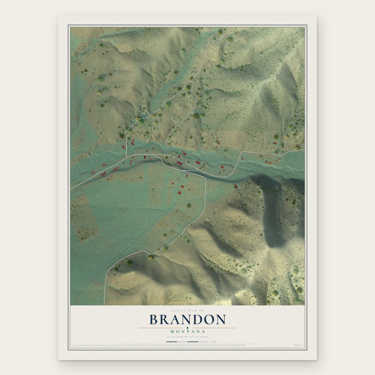 Brandon, Montana map print, the full design