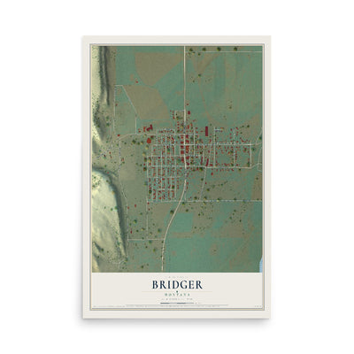 Map of Bridger, Montana, 12 x 18 inch unframed archival matte print