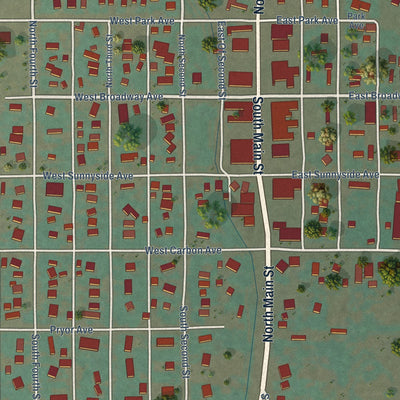 Close-up of the map of Bridger, Montana print showing street and building detail
