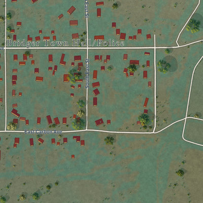 Second close-up of the map of Bridger, Montana print showing more streets and buildings