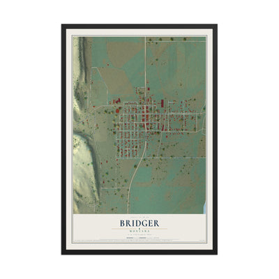 Map of Bridger, Montana, 12 x 18 inch print in a black wood frame