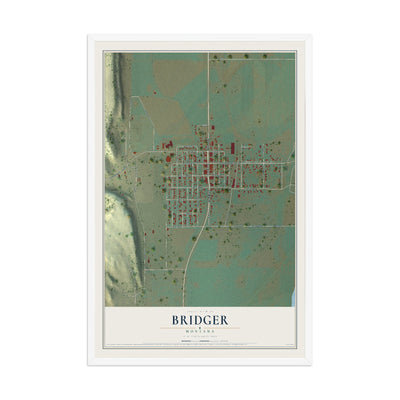 Map of Bridger, Montana, 12 x 18 inch print in a white wood frame
