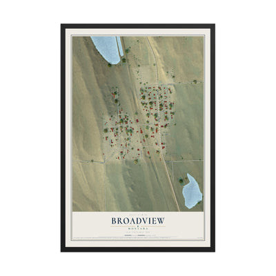 Map of Broadview, Montana, 12 x 18 inch print in a black wood frame