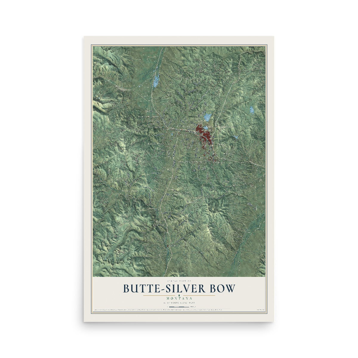 Map of Butte-Silver Bow, Montana, 12 x 18 inch unframed archival matte print