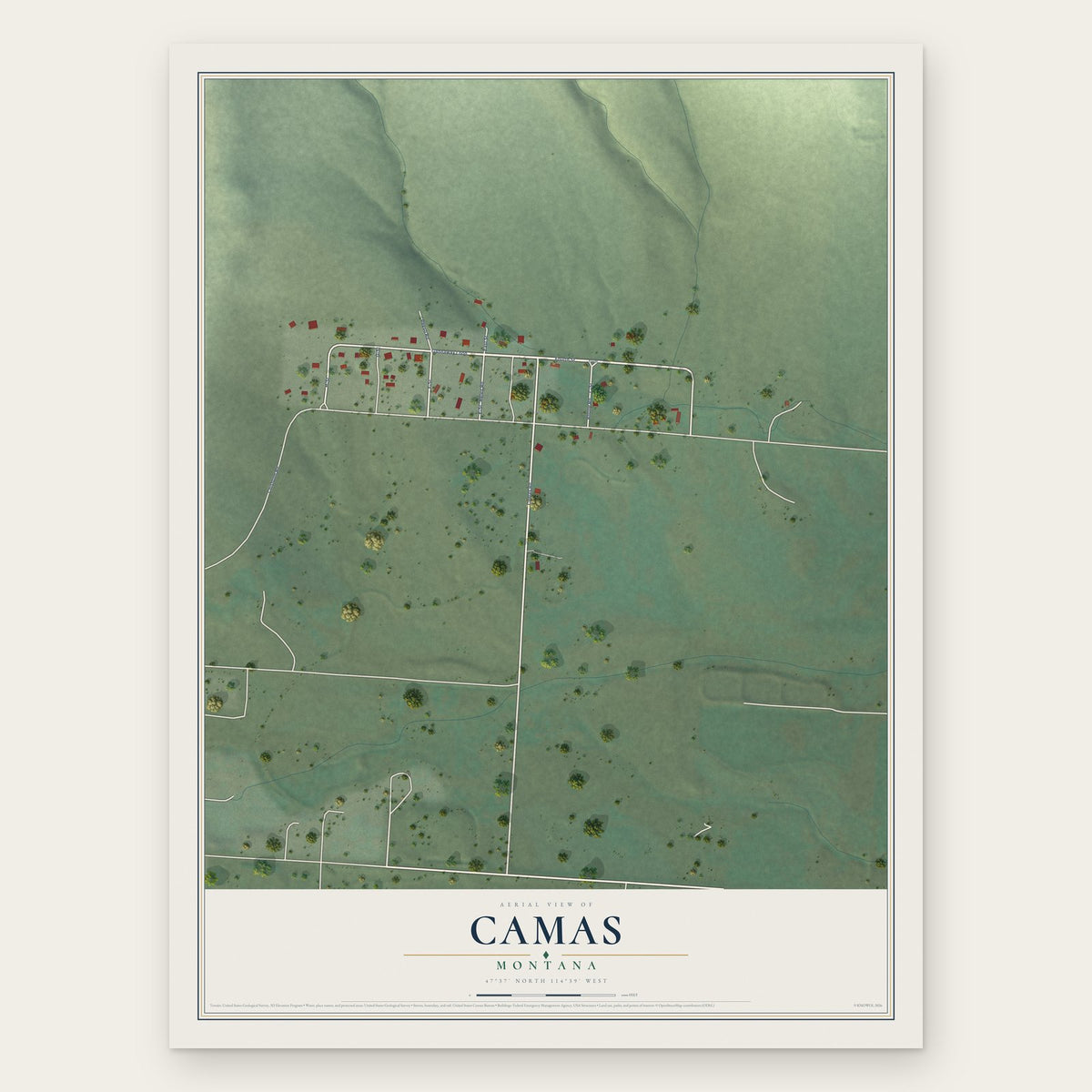 Camas, Montana map print, the full design