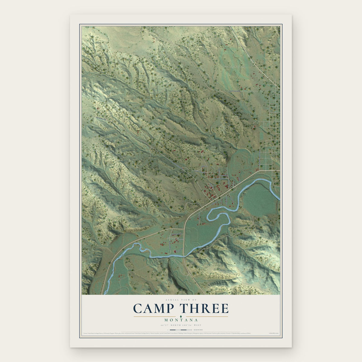 Camp Three, Montana map print, the full design