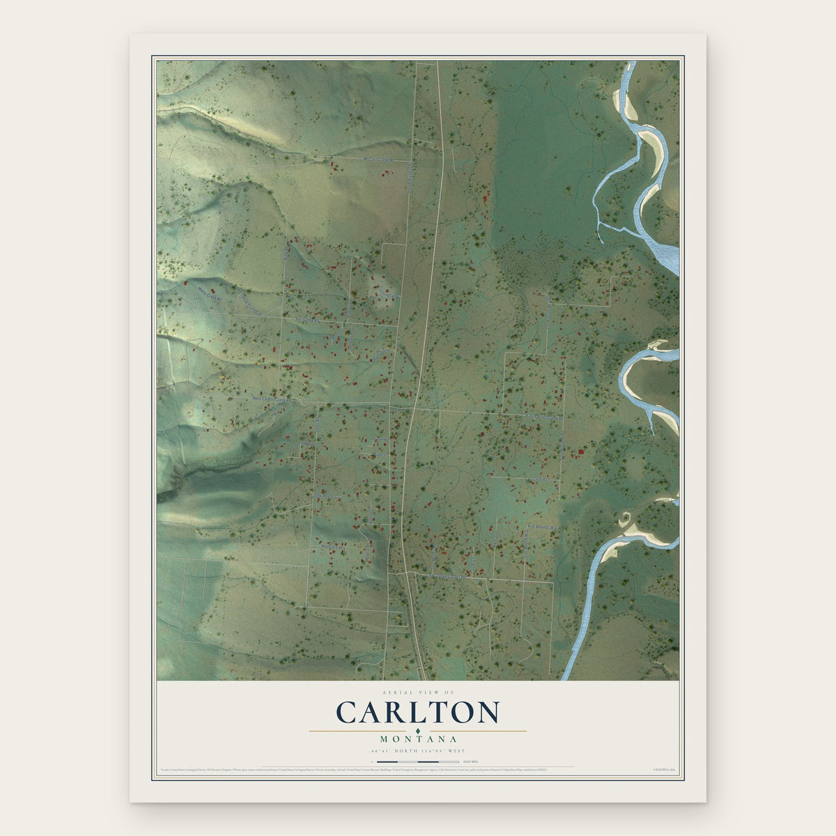 Carlton, Montana map print, the full design
