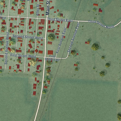 Close-up of the map of Charlo, Montana print showing street and building detail