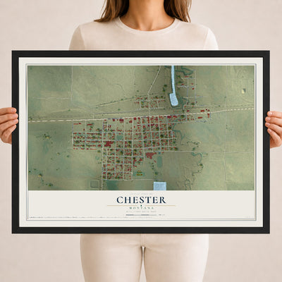 Map of Chester, Montana, 18 x 24 inch print in a black wood frame