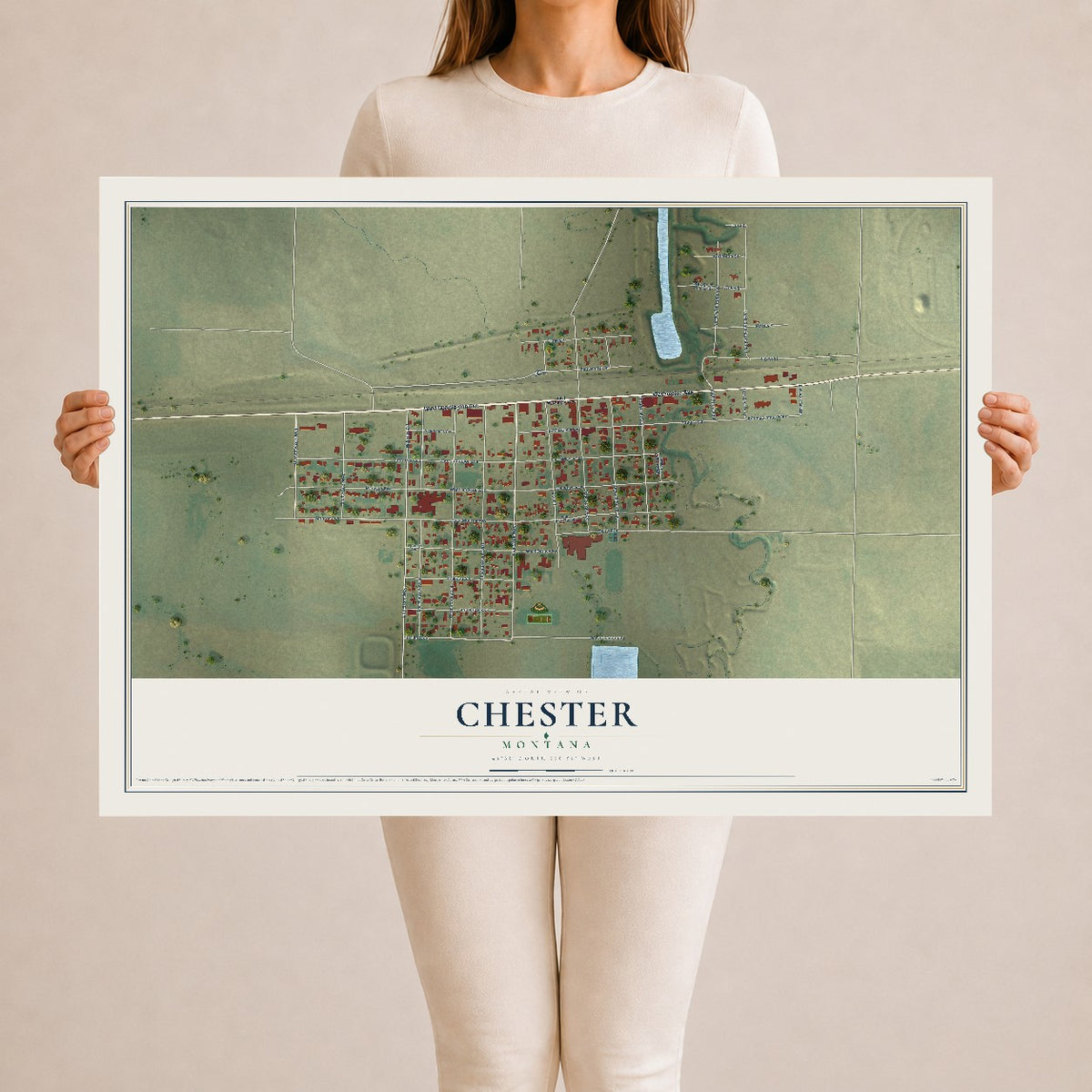 Map of Chester, Montana, 24 x 36 inch unframed archival matte print