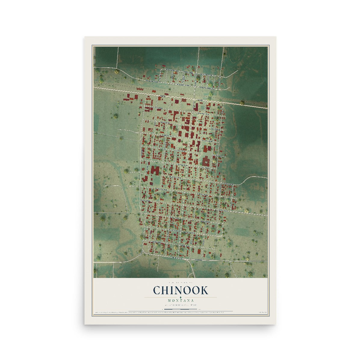Map of Chinook, Montana, 12 x 18 inch unframed archival matte print