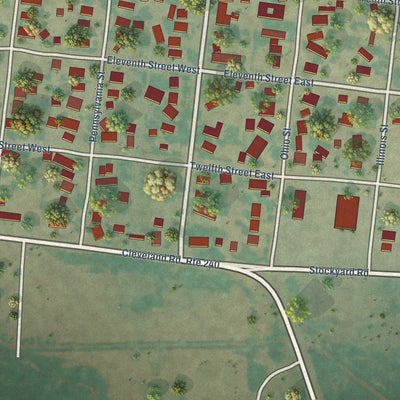 Second close-up of the map of Chinook, Montana print showing more streets and buildings