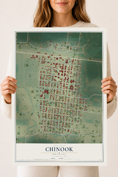 Map of Chinook, Montana, 18 x 24 inch unframed archival matte print