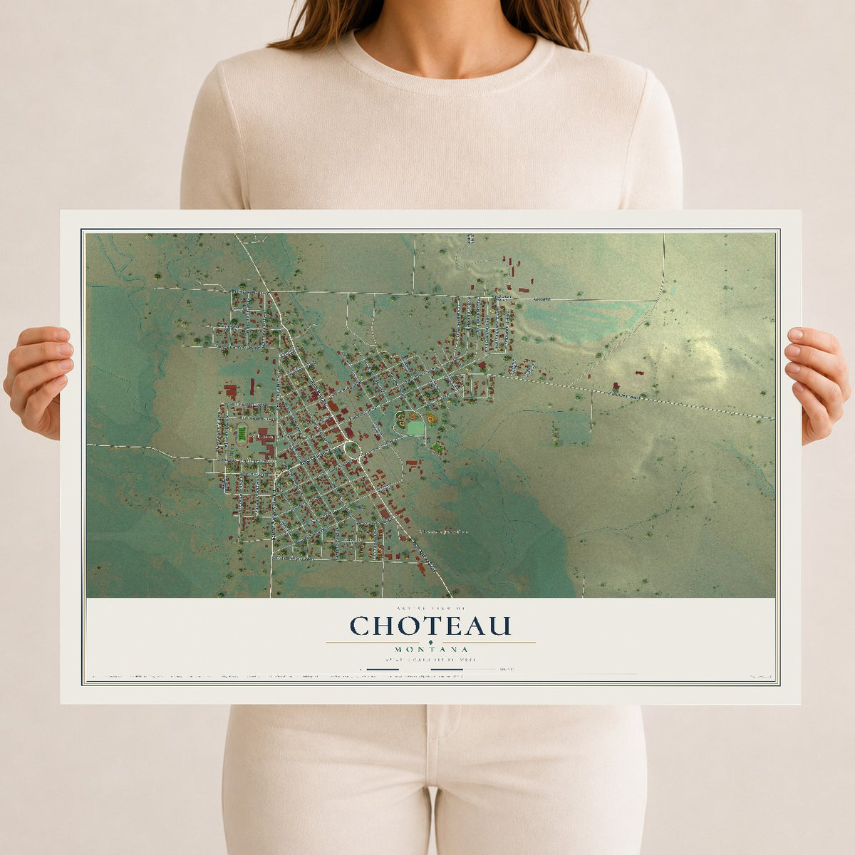 Map of Choteau, Montana, 12 x 18 inch unframed archival matte print