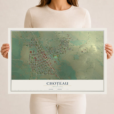Map of Choteau, Montana, 12 x 18 inch unframed archival matte print