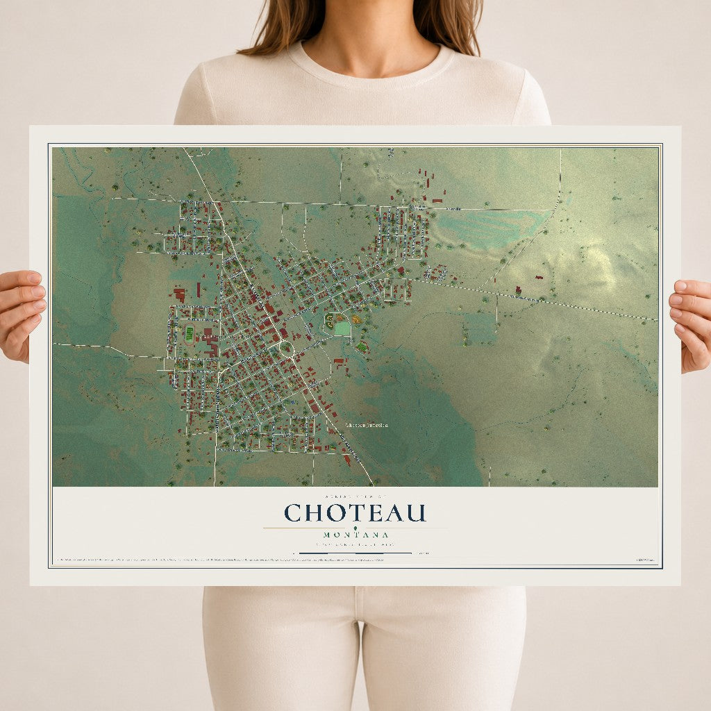 Map of Choteau, Montana, 18 x 24 inch unframed archival matte print