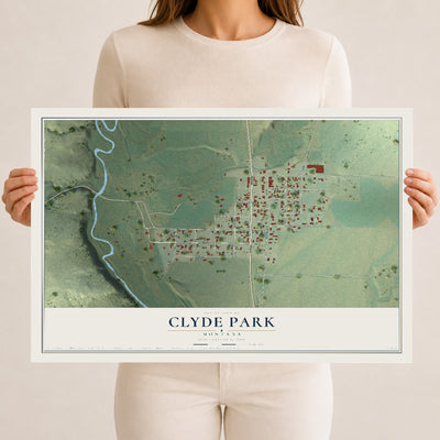 Map of Clyde Park, Montana, 12 x 18 inch unframed archival matte print