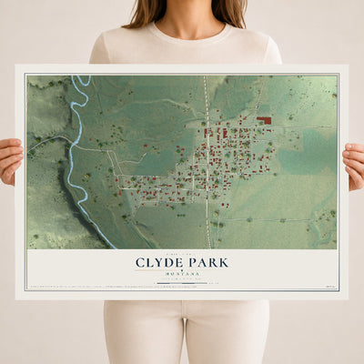 Map of Clyde Park, Montana, 18 x 24 inch unframed archival matte print