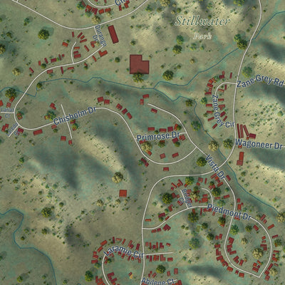 Second close-up of the map of Colstrip, Montana print showing more streets and buildings