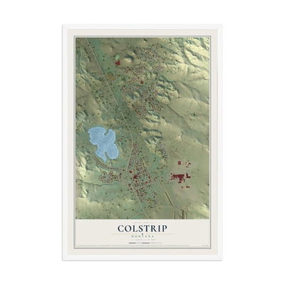 Map of Colstrip, Montana, 12 x 18 inch print in a white wood frame