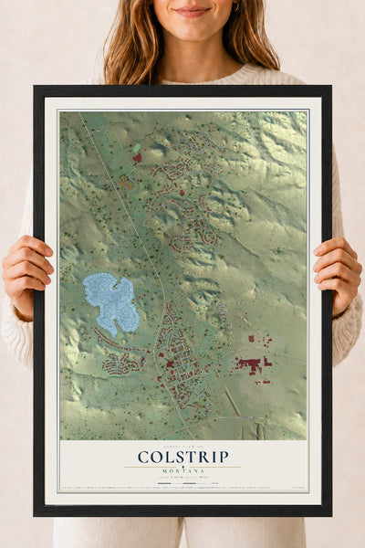 Map of Colstrip, Montana, 18 x 24 inch print in a black wood frame