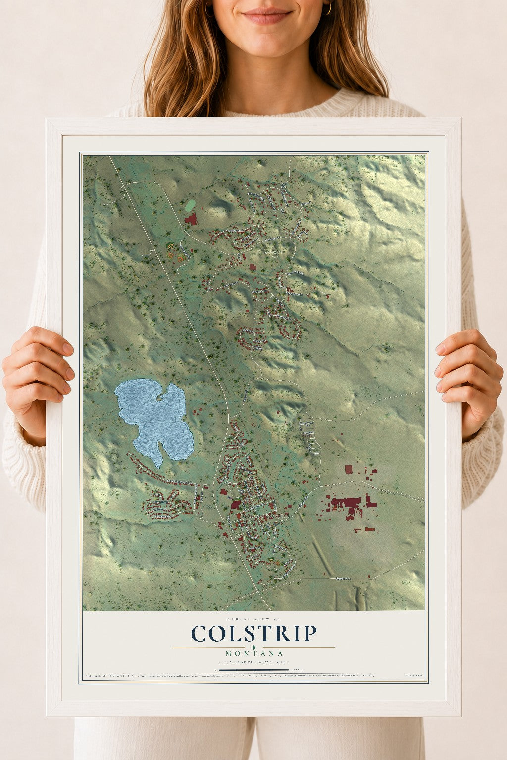 Map of Colstrip, Montana, 18 x 24 inch print in a white wood frame