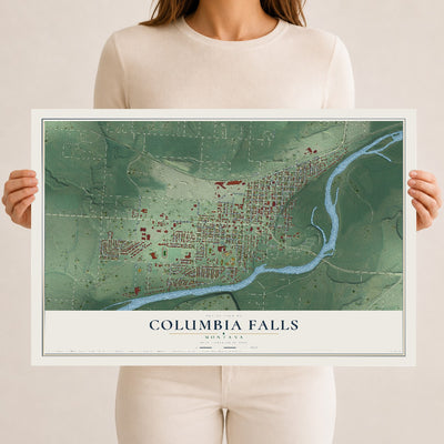 Map of Columbia Falls, Montana, 12 x 18 inch unframed archival matte print