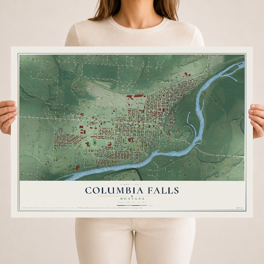 Map of Columbia Falls, Montana, 18 x 24 inch unframed archival matte print