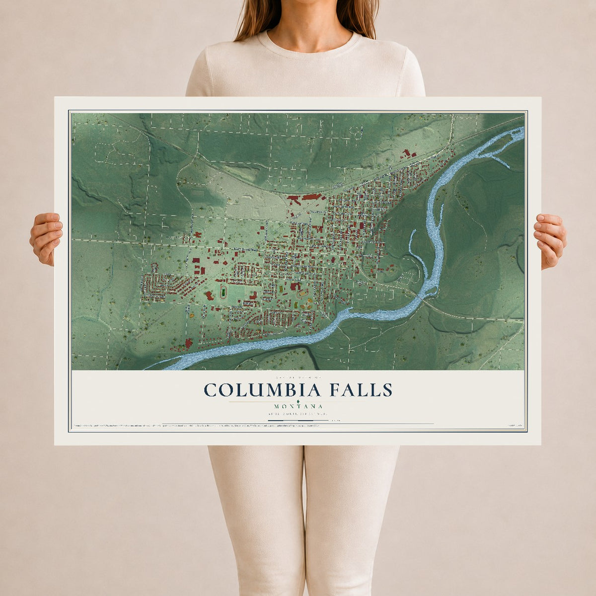 Map of Columbia Falls, Montana, 24 x 36 inch unframed archival matte print