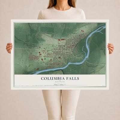 Map of Columbia Falls, Montana, 24 x 36 inch unframed archival matte print