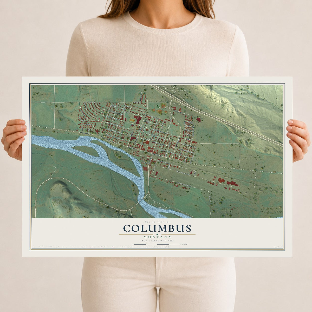 Map of Columbus, Montana, 12 x 18 inch unframed archival matte print