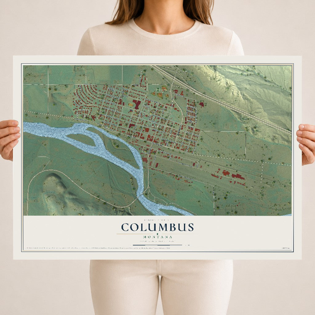 Map of Columbus, Montana, 18 x 24 inch unframed archival matte print