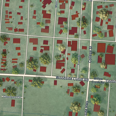 Close-up of the map of Corvallis, Montana print showing street and building detail