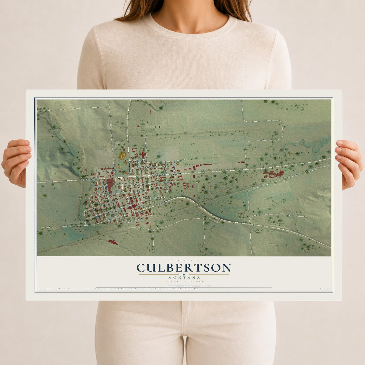Map of Culbertson, Montana, 12 x 18 inch unframed archival matte print